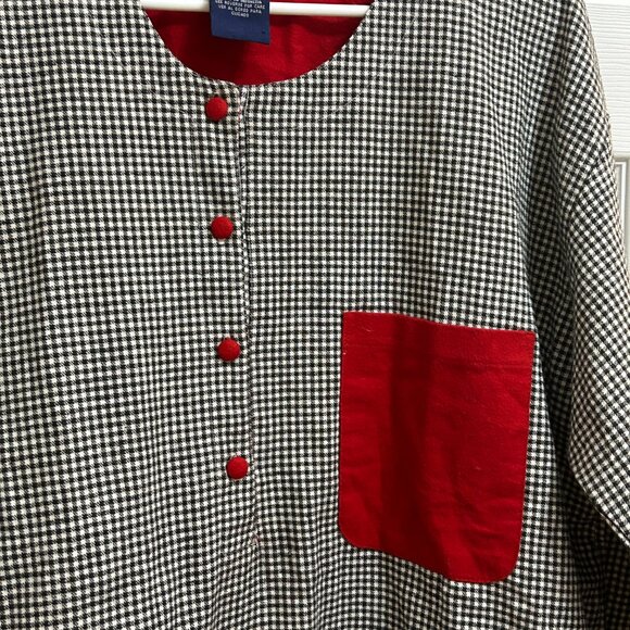 Esleep Gingham Button Top XL Black White Red Rose Patch - Picture 3 of 7